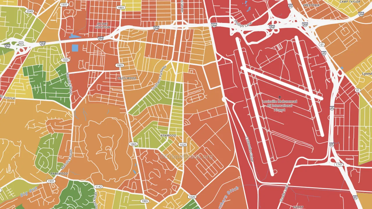 Southside, Louisville, KY Map of Vandalism Rates