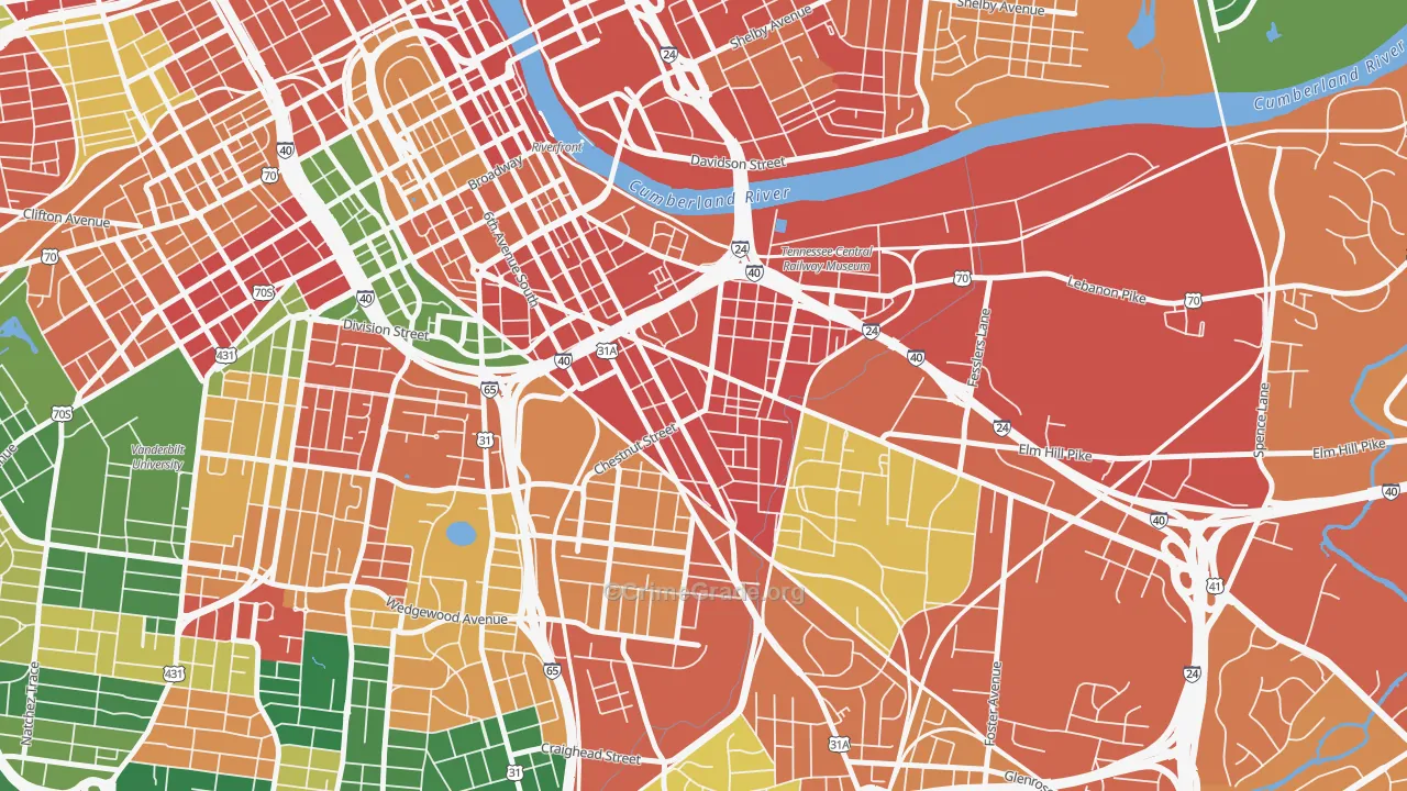 Southside, Nashville, TN Map of Vandalism Rates