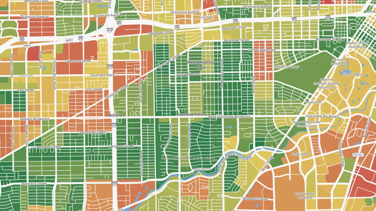 Southside Place, TX Map of Vandalism Rates