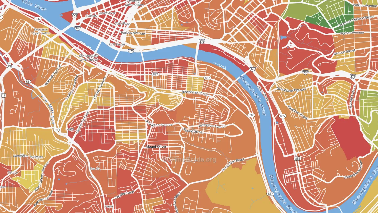 Southside Slopes, Pittsburgh, PA Map of Vandalism Rates