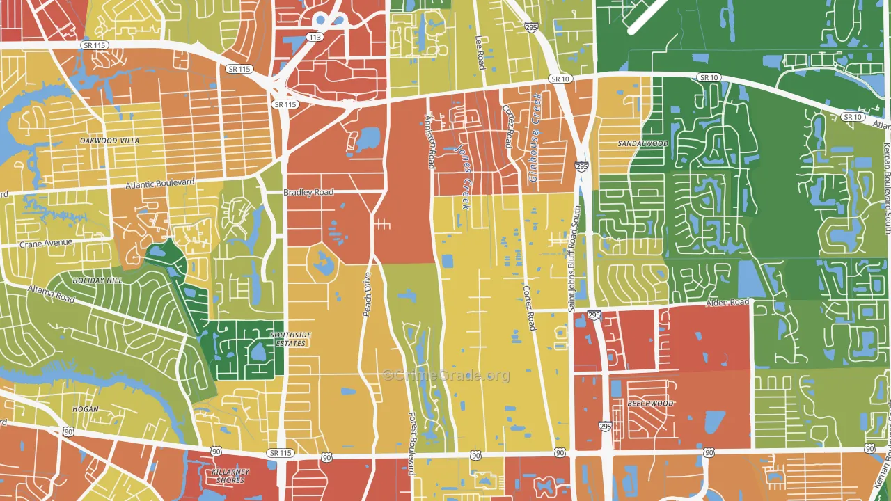 Southsuide Estates, Jacksonville, FL Map of Vandalism Rates
