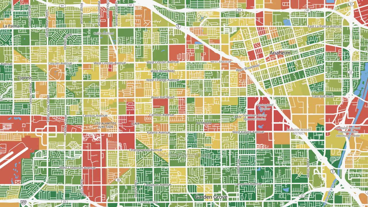 Southwest, Anaheim, CA Map of Vandalism Rates