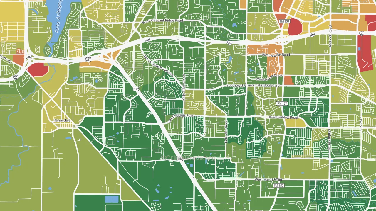 Southwest Arlington, Arlington, TX Map of Vandalism Rates