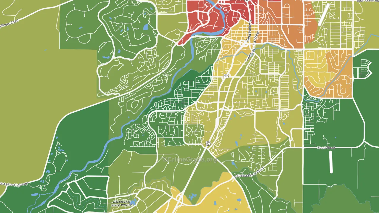 Southwest Bend, Bend, OR Map of Vandalism Rates