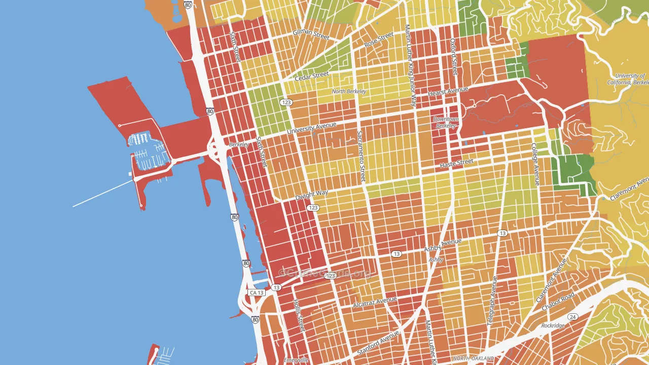 SouthWest Berkeley, Berkeley, CA Map of Vandalism Rates