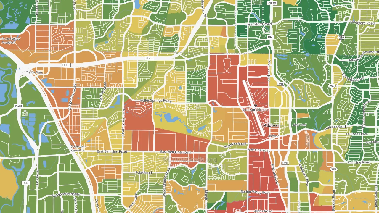 Southwest Carrollton, Carrollton, TX Map of Vandalism Rates
