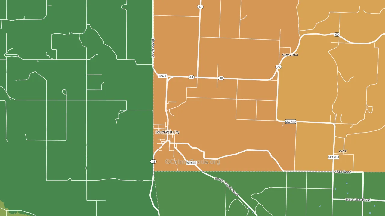 Southwest City, MO Map of Vandalism Rates