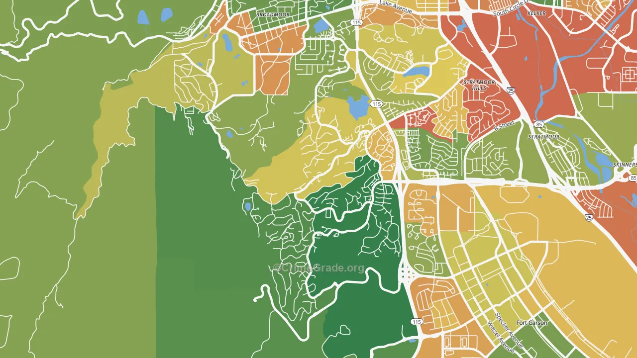 Southwest Colorado Springs, Colorado Springs, CO Map of Vandalism Rates