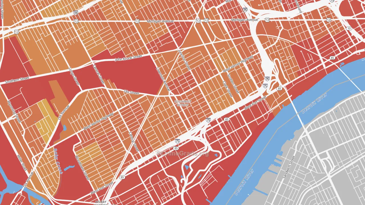 Southwest Detroit, Detroit, MI Map of Vandalism Rates