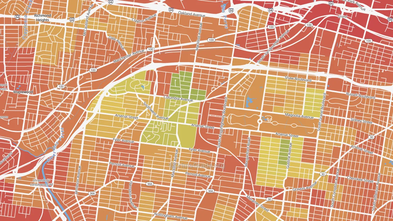 Southwest Garden, St. Louis, MO Map of Vandalism Rates