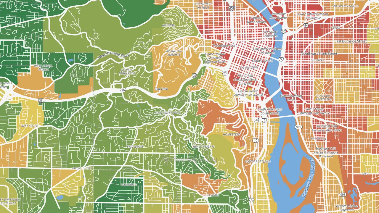 Southwest Hills, Portland, OR Map of Vandalism Rates