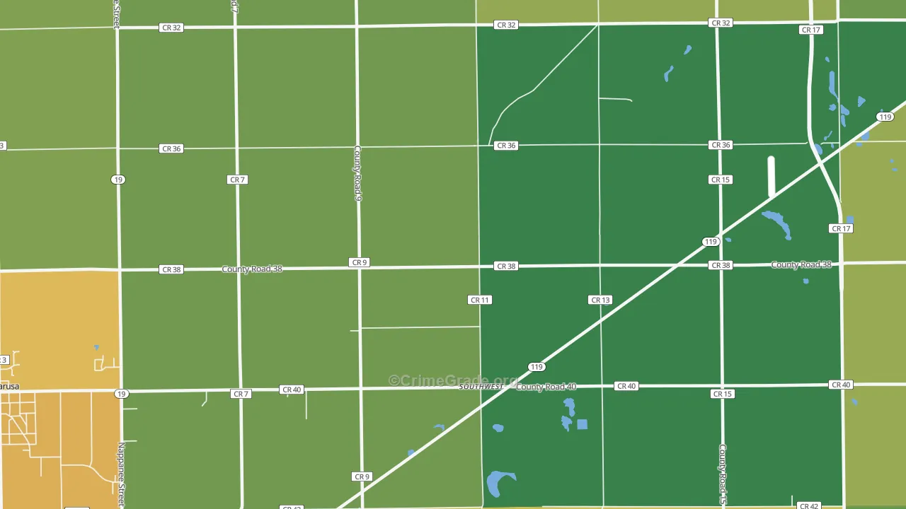 Southwest, IN Map of Vandalism Rates