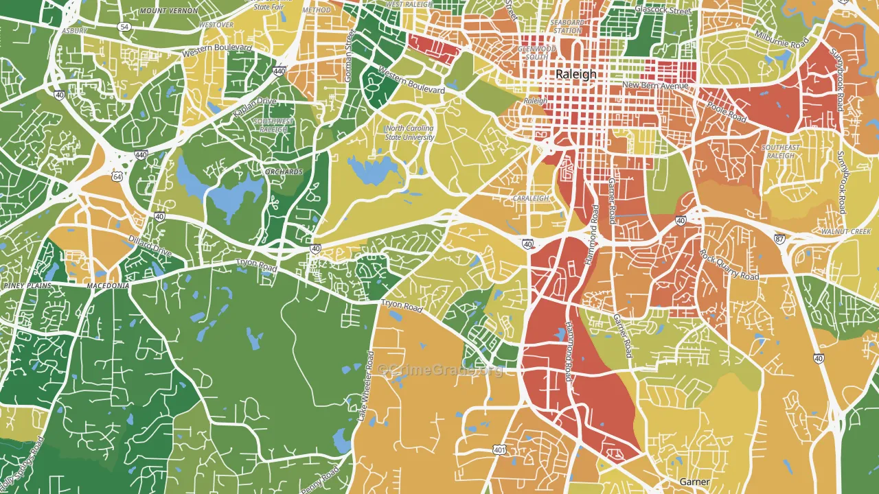Southwest Raleigh, Raleigh, NC Map of Vandalism Rates