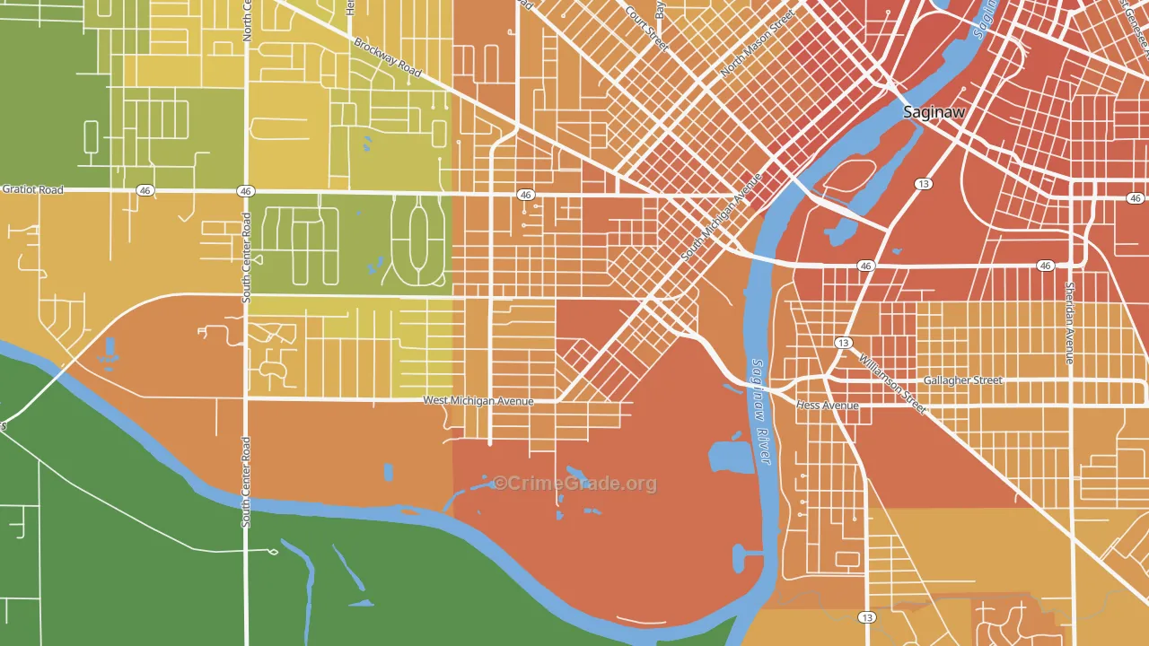 Southwest Saginaw, Saginaw, MI Map of Vandalism Rates
