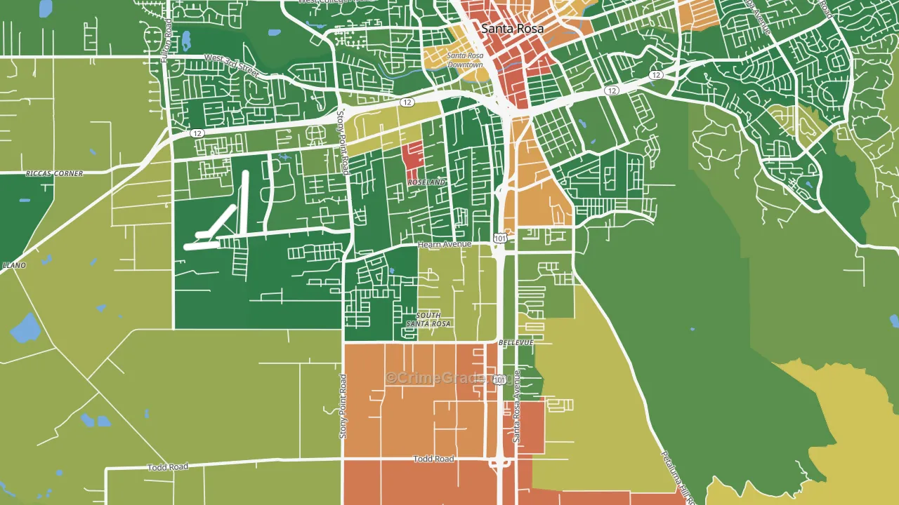 SouthWest Santa Rosa, Santa Rosa, CA Map of Vandalism Rates