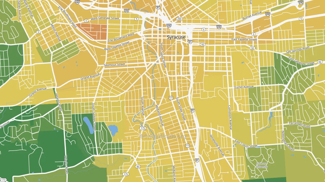 Southwest, Syracuse, NY Map of Vandalism Rates