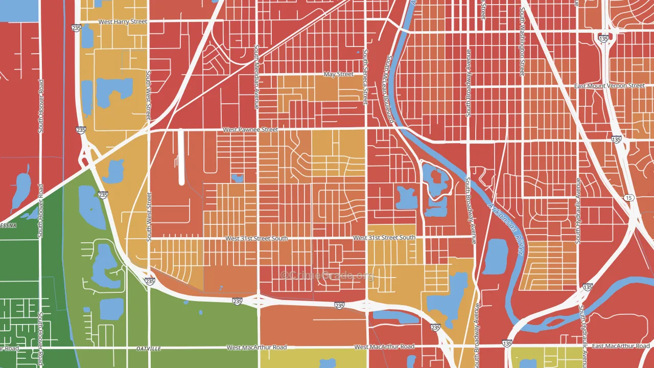 Southwest, Wichita, KS Map of Vandalism Rates