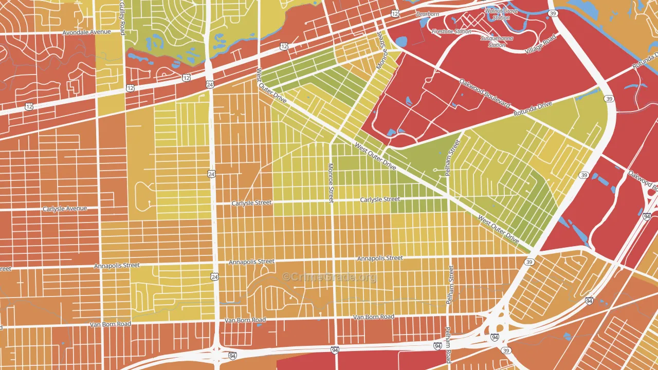 Southwestern Outer Drive, Dearborn, MI Map of Vandalism Rates