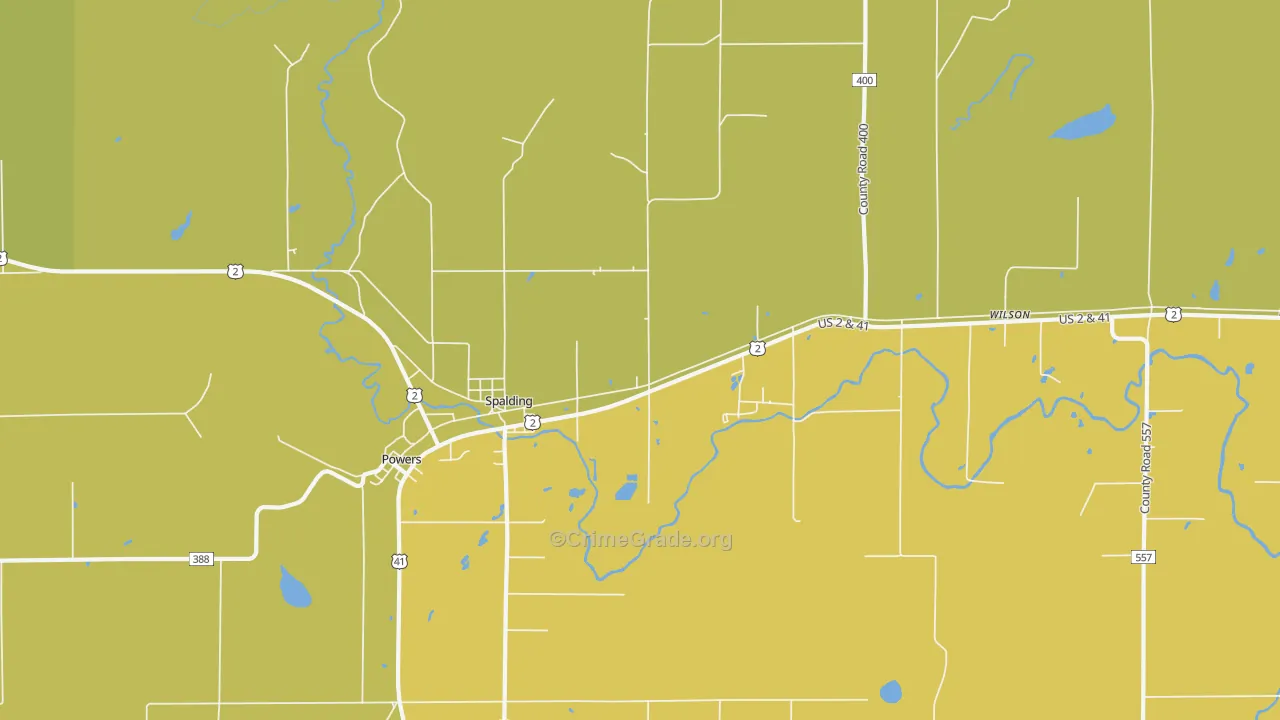 Spalding, MI Map of Vandalism Rates
