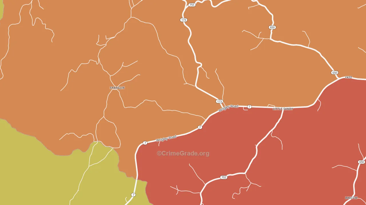 Spanglin, KY Map of Vandalism Rates
