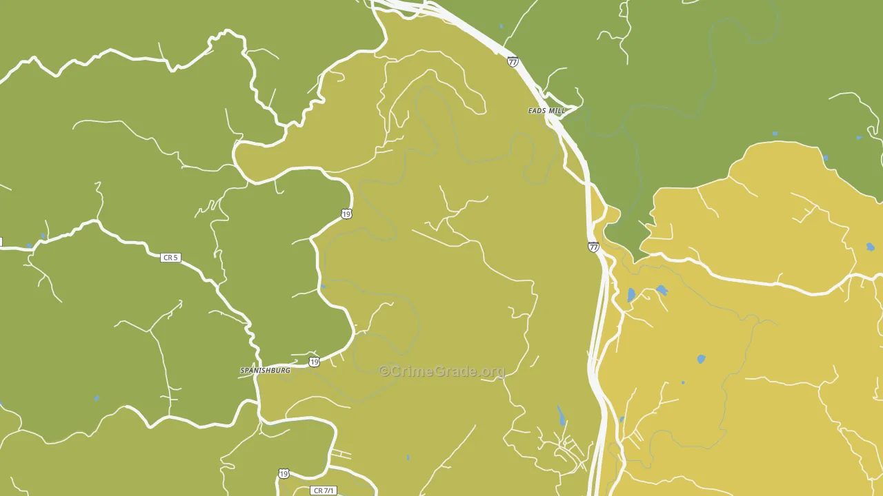 Spanishburg, WV Map of Vandalism Rates