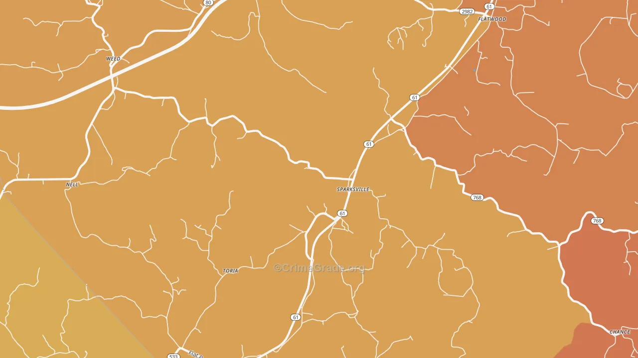 Sparksville, KY Map of Vandalism Rates