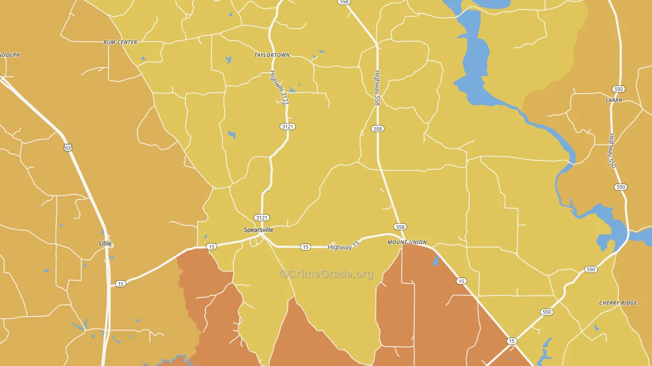 Spearsville, LA Map of Vandalism Rates