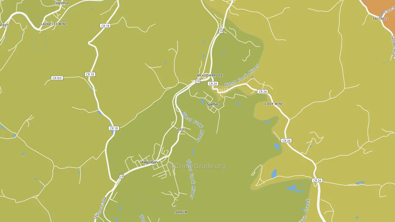 Spelter, WV Map of Vandalism Rates