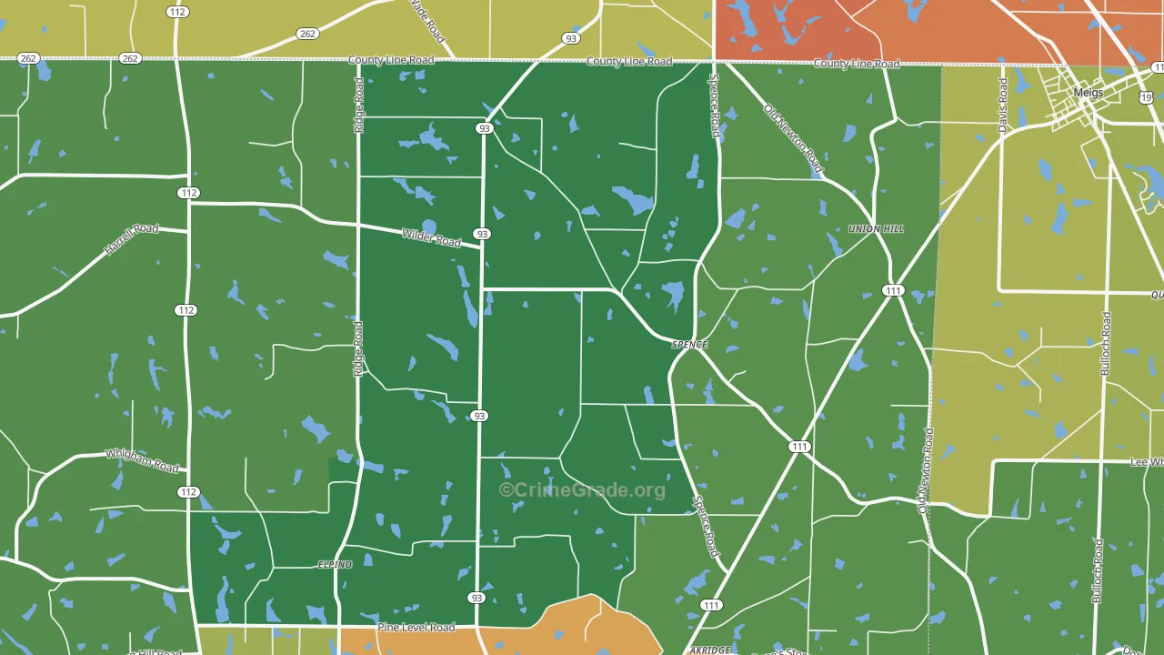 Spence, GA Map of Vandalism Rates
