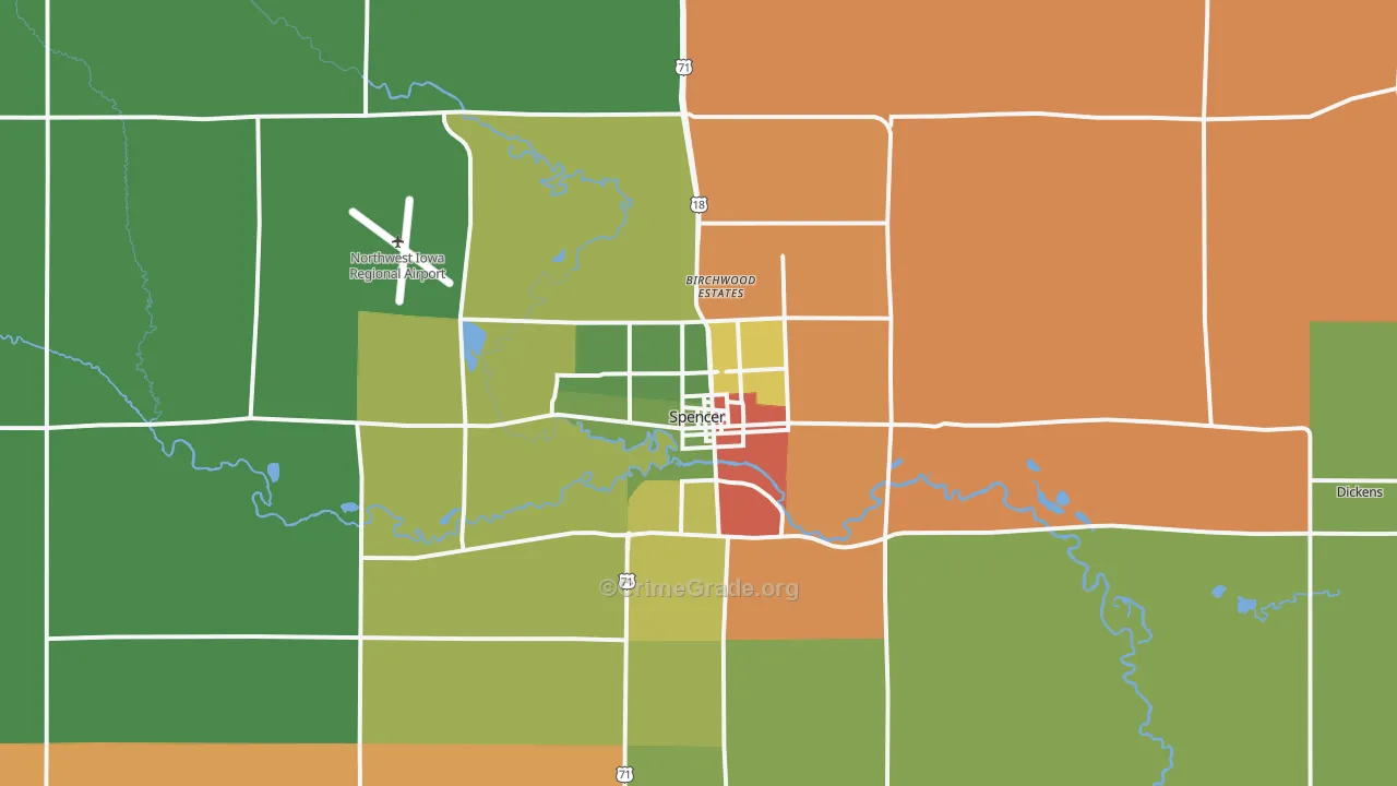 Spencer, IA Map of Vandalism Rates