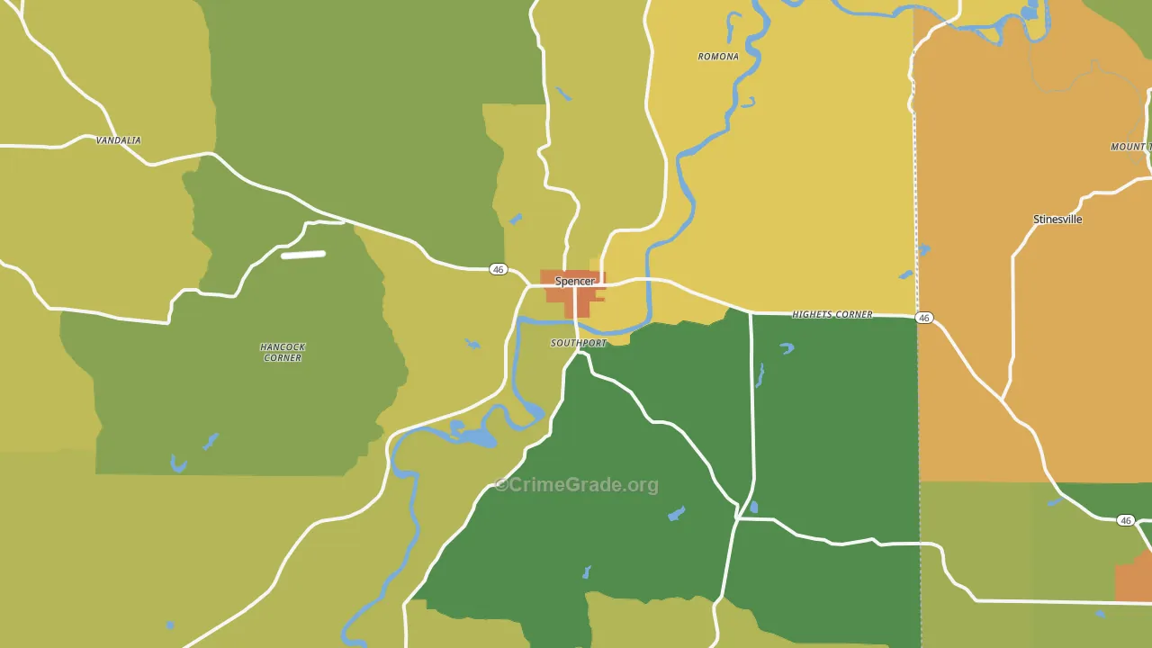 Spencer, IN Map of Vandalism Rates