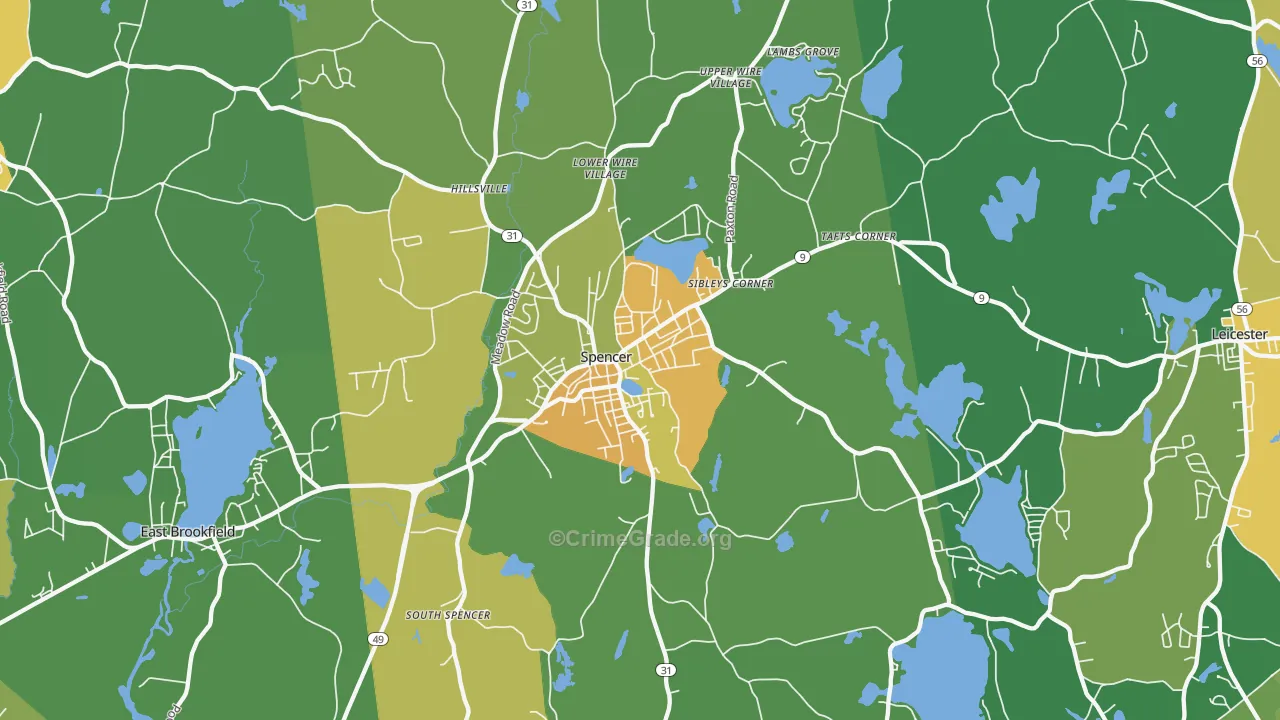 Spencer, MA Map of Vandalism Rates
