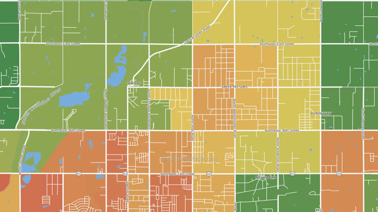 Spencer, OK Map of Vandalism Rates