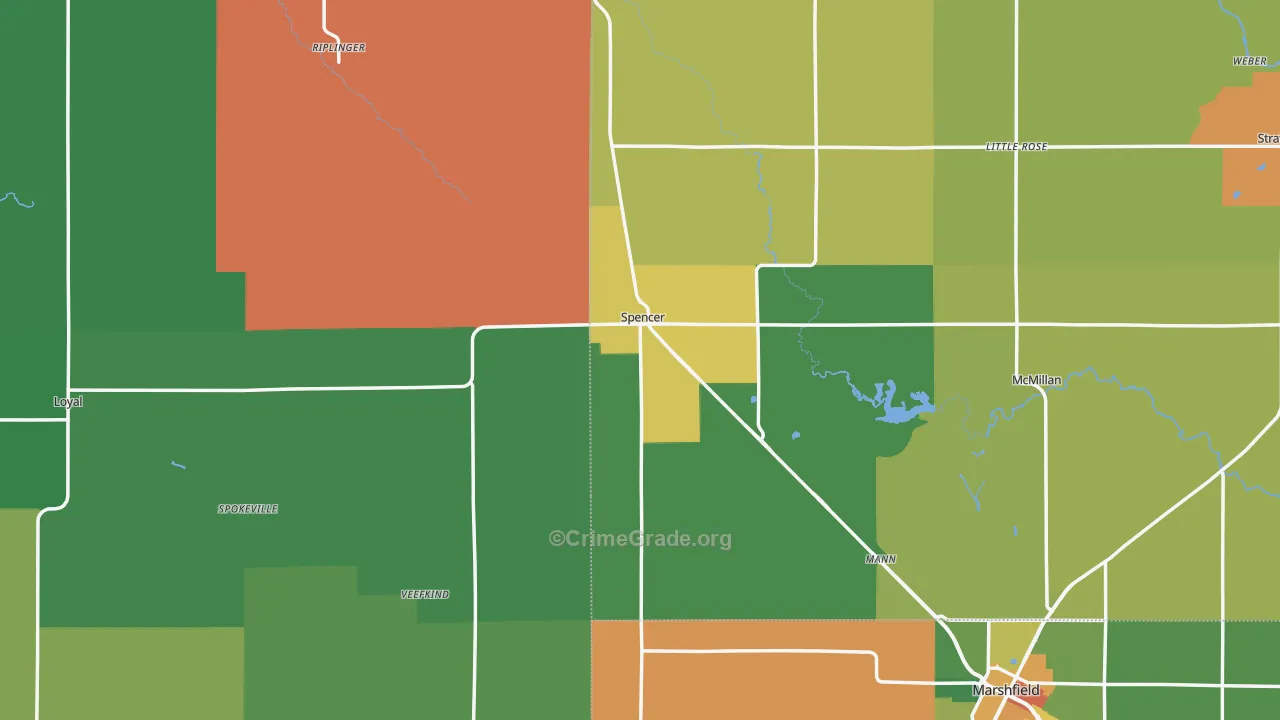 Spencer, WI Map of Vandalism Rates