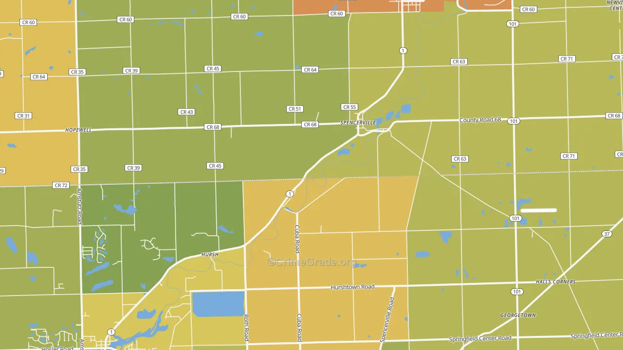 Spencerville, IN Map of Vandalism Rates