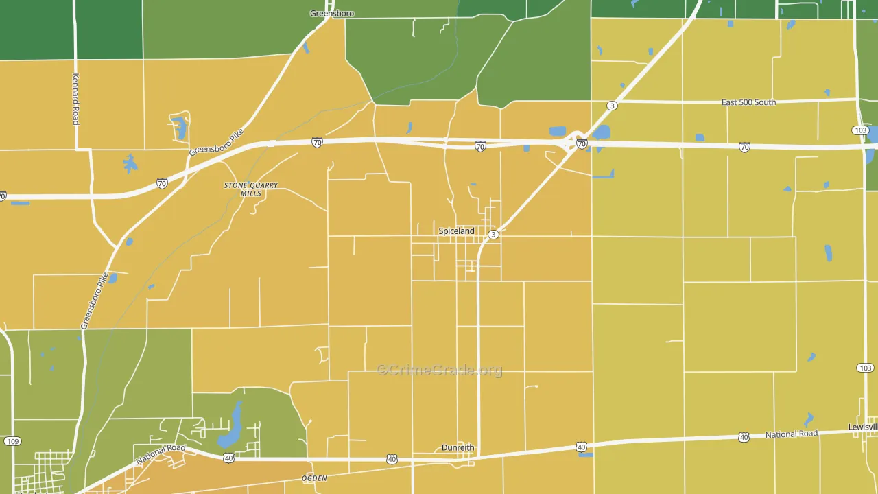 Spiceland, IN Map of Vandalism Rates
