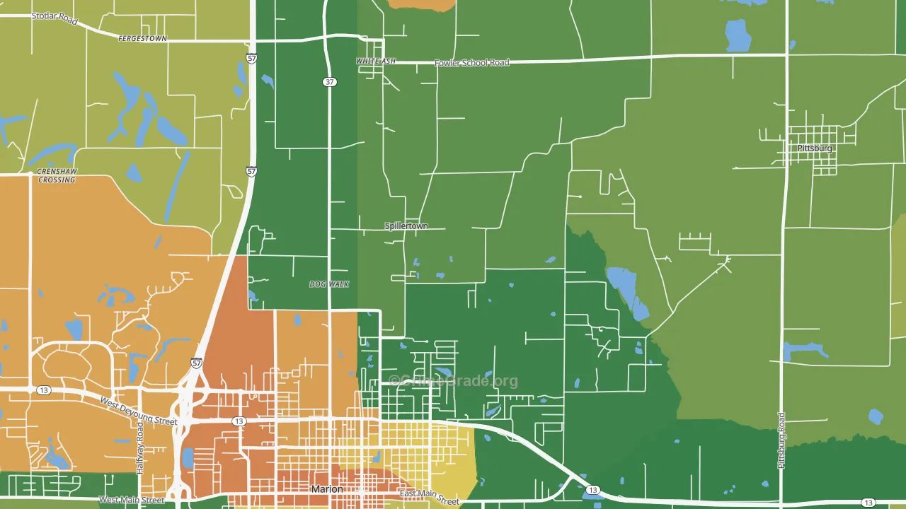 Spillertown, IL Map of Vandalism Rates