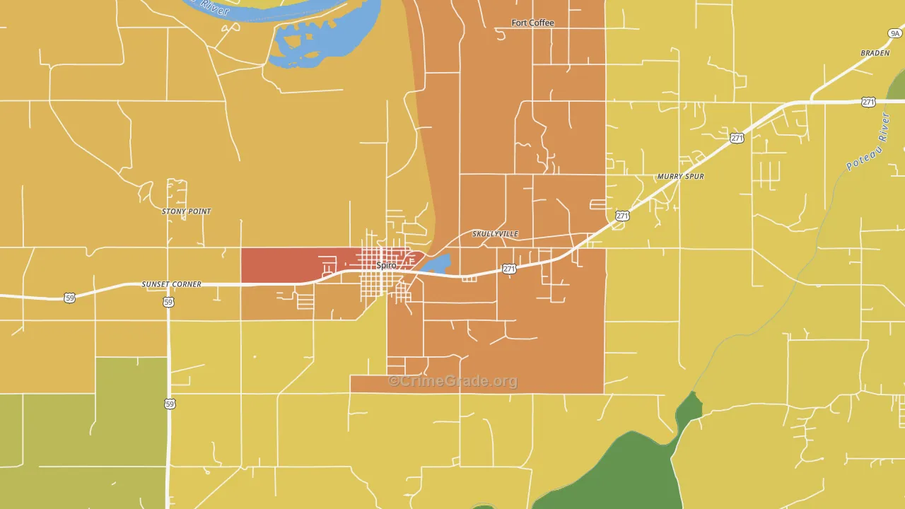 Spiro, OK Map of Vandalism Rates