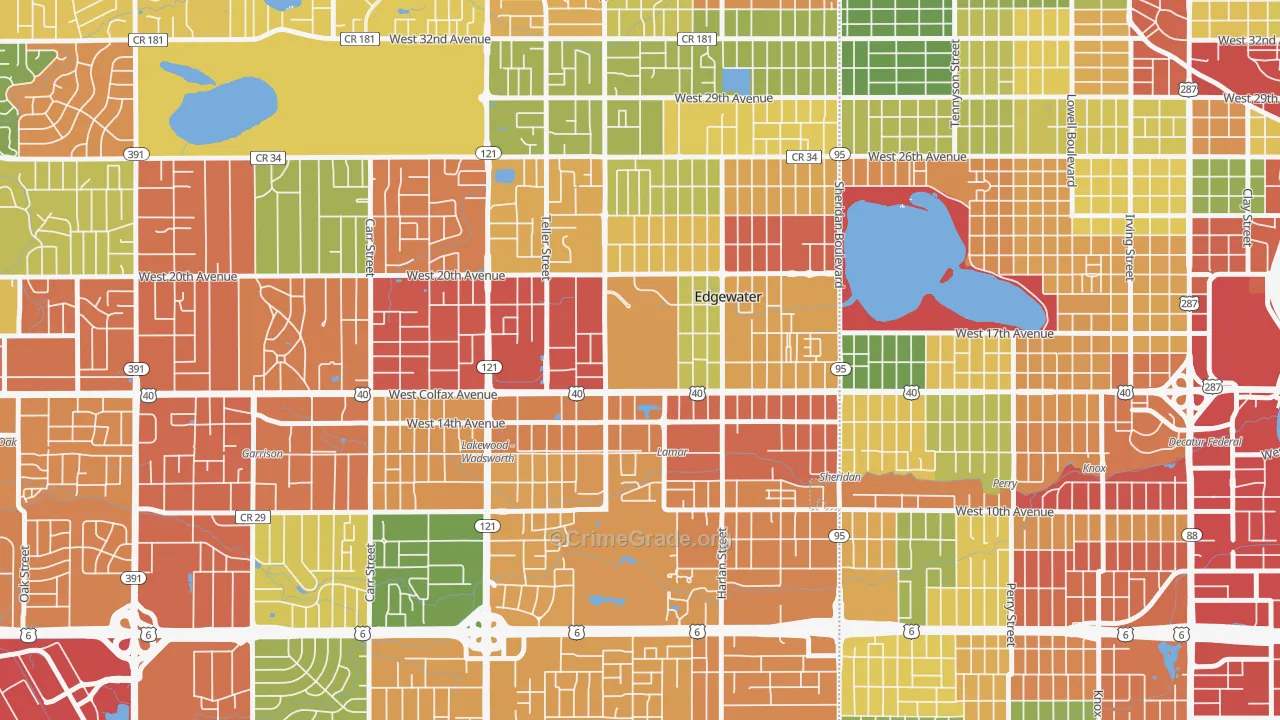 Spivak, Edgewater, CO Map of Vandalism Rates