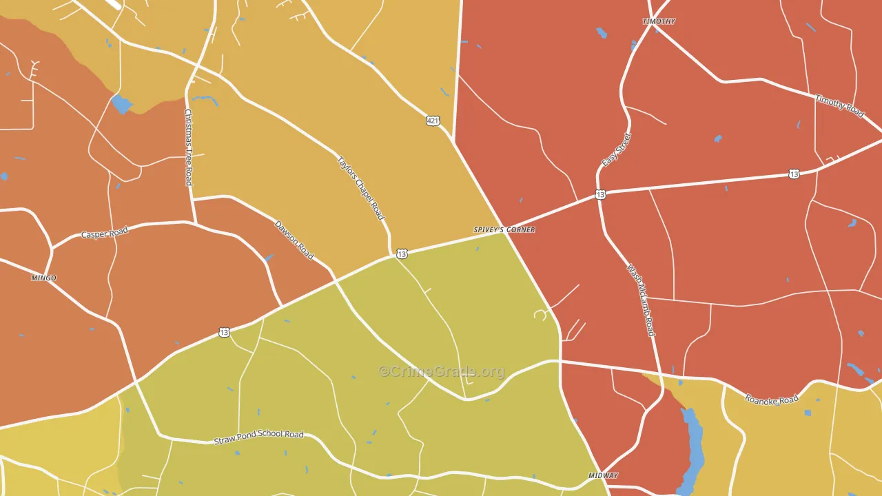 Spiveys Corner, NC Map of Vandalism Rates