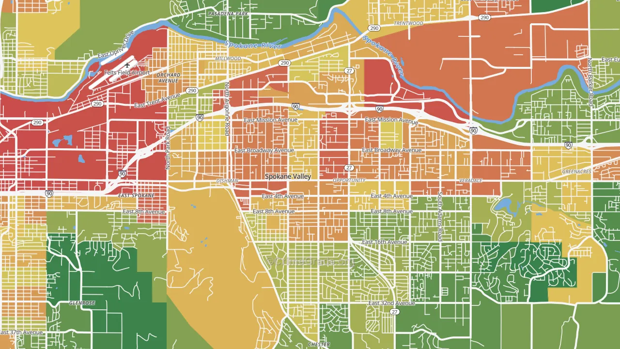 Spokane Valley, WA Map of Vandalism Rates