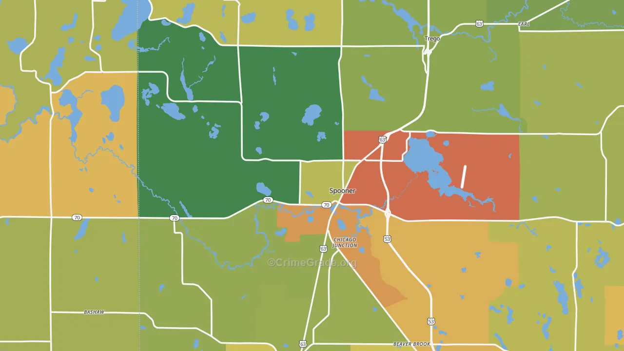 Spooner, WI Map of Vandalism Rates
