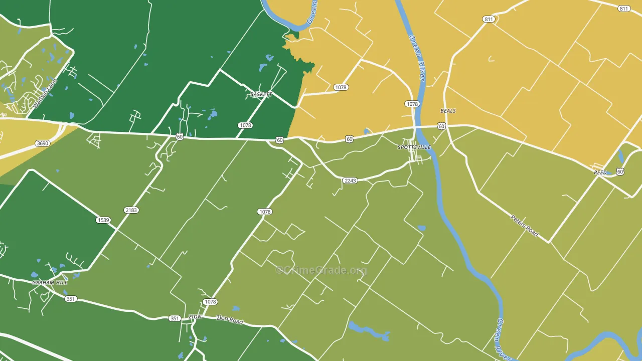 Spottsville, KY Map of Vandalism Rates