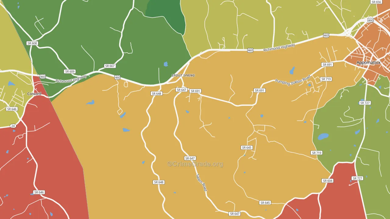Spout Spring, VA Map of Vandalism Rates