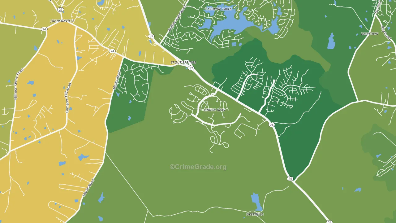 Spout Springs, NC Map of Vandalism Rates