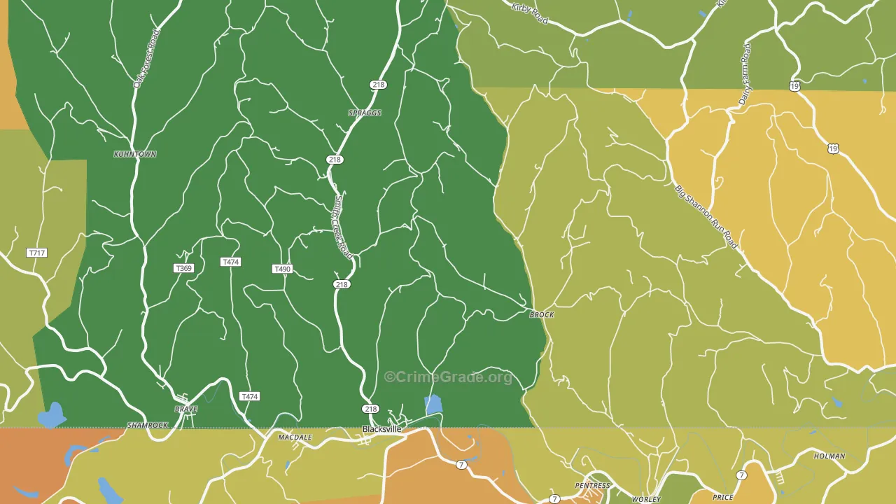 Spraggs, PA Map of Vandalism Rates