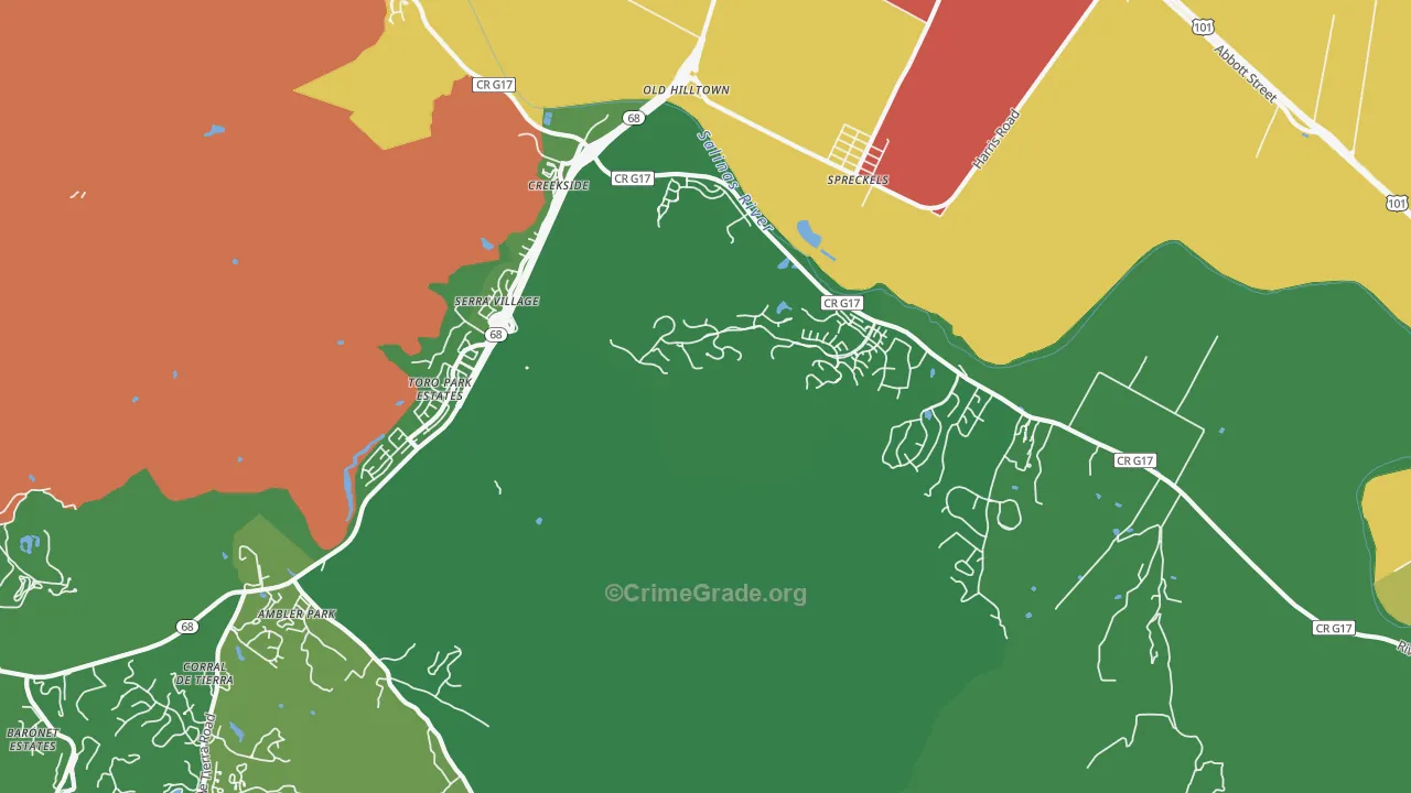 Spreckels, CA Map of Vandalism Rates