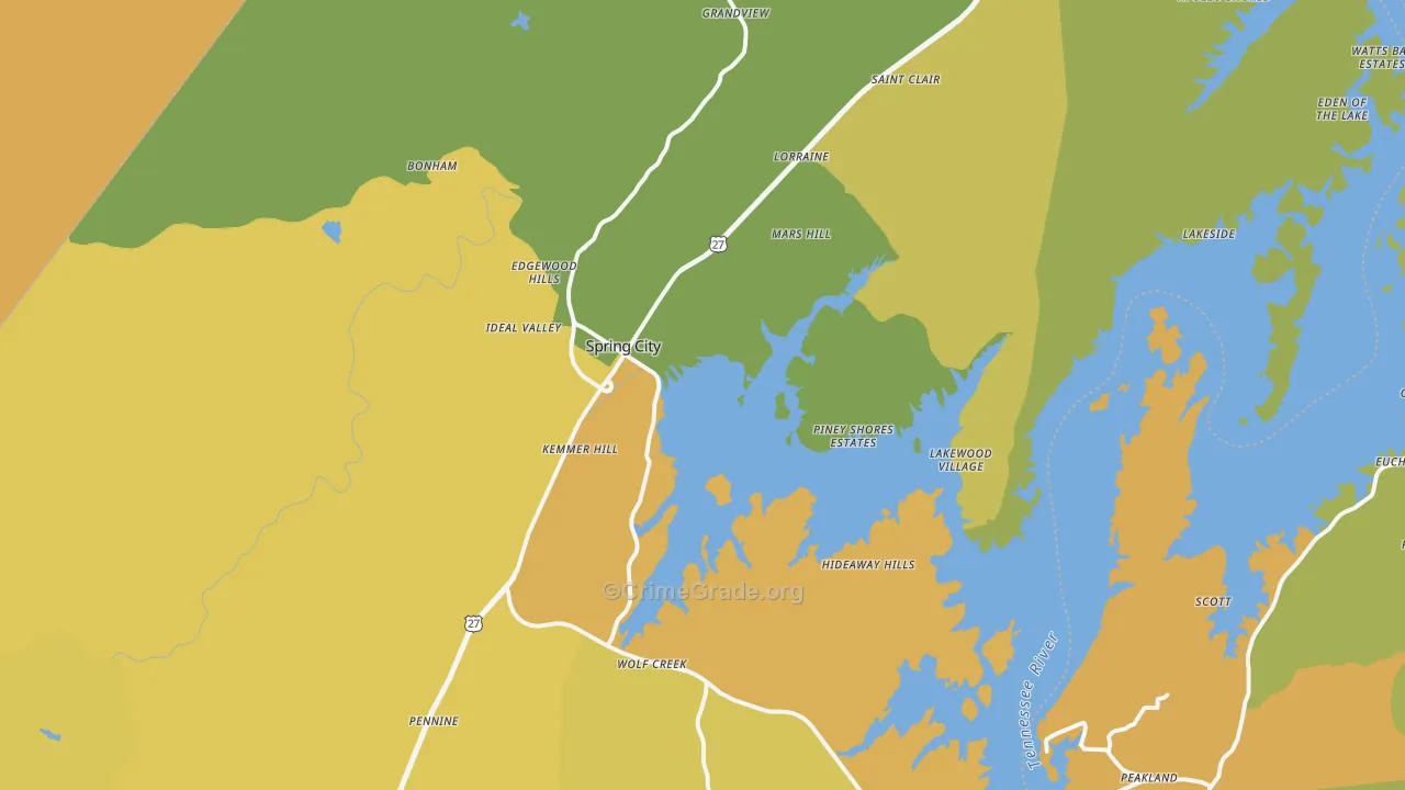 Spring City, TN Map of Vandalism Rates