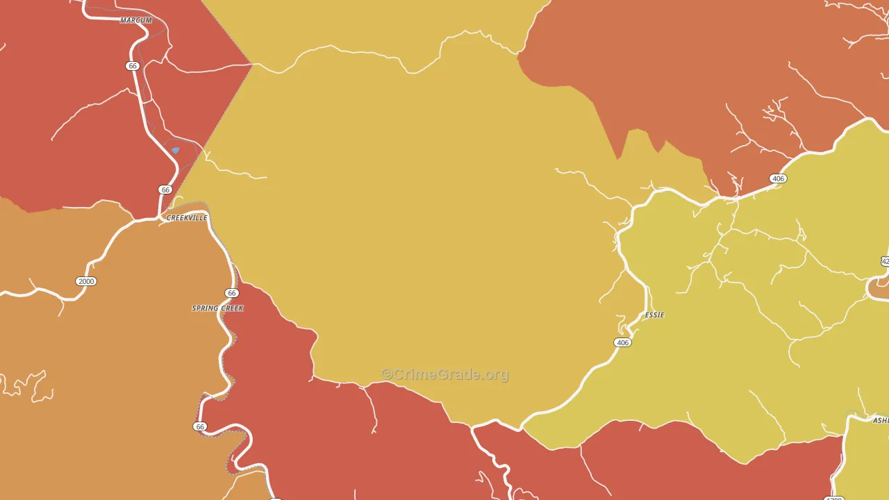 Spring Creek, KY Map of Vandalism Rates