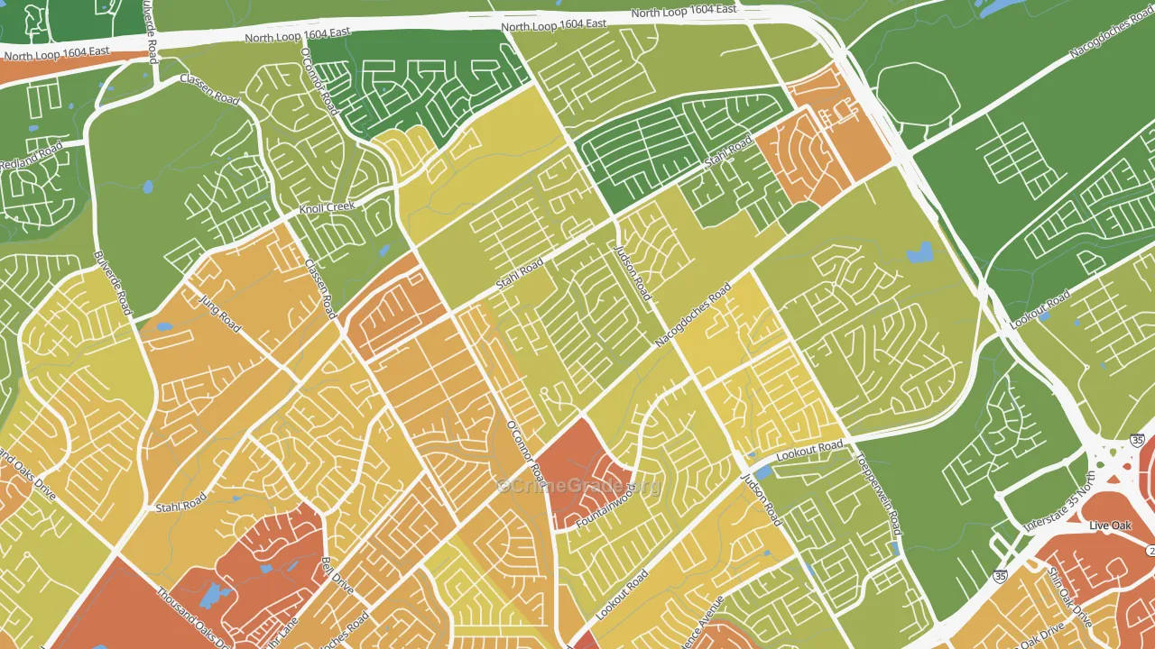 Spring Creek, San Antonio, TX Map of Vandalism Rates